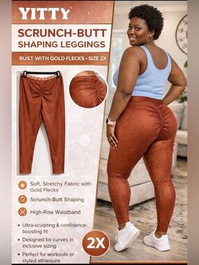 ✨ YITTY Metallic Rust Scrunch Butt Leggings – Size 2X ✨EUC
